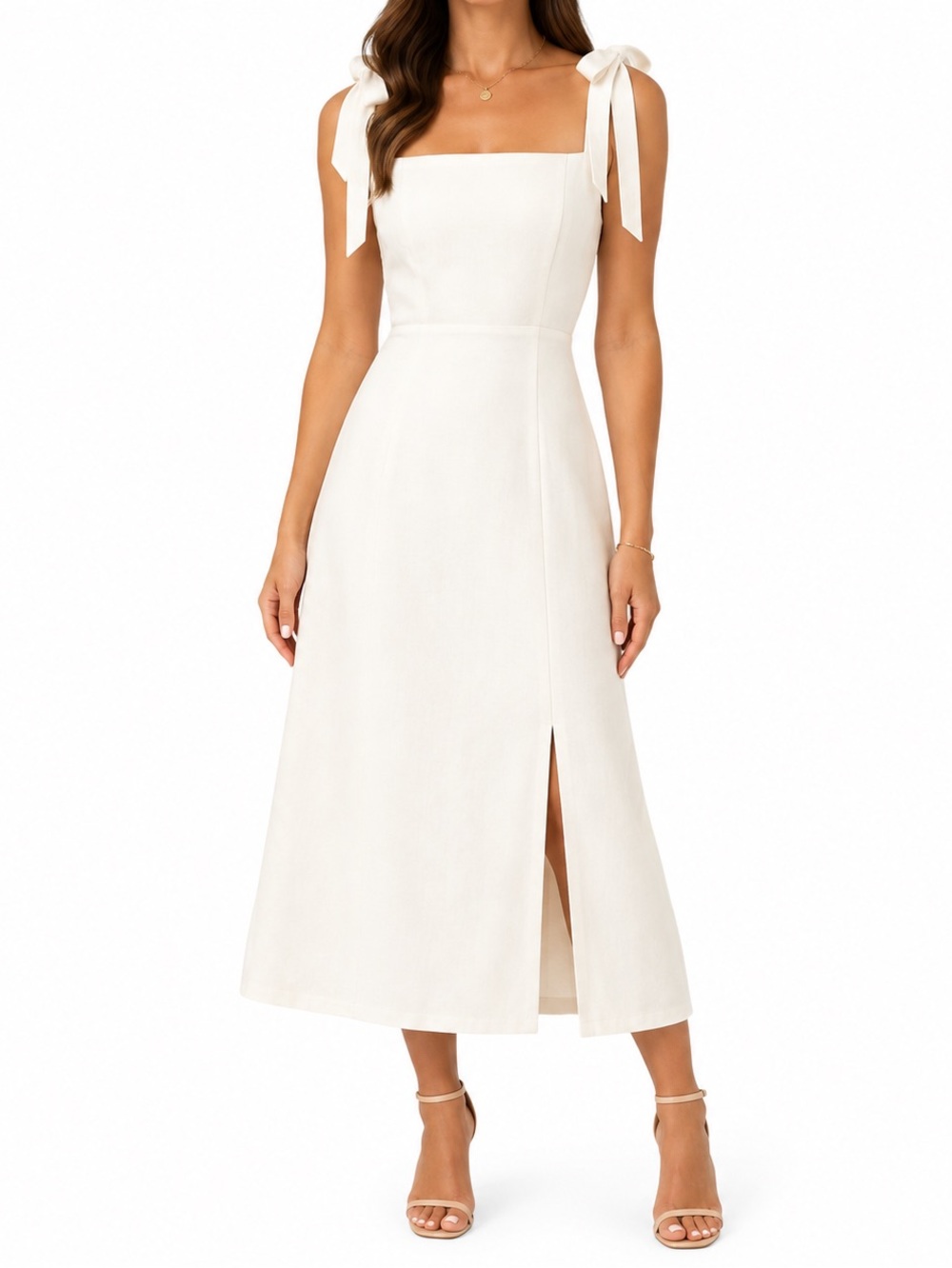 Petal and Pup Laurel Midi Dress White Tie Straps Smocked Square Neck Size 0